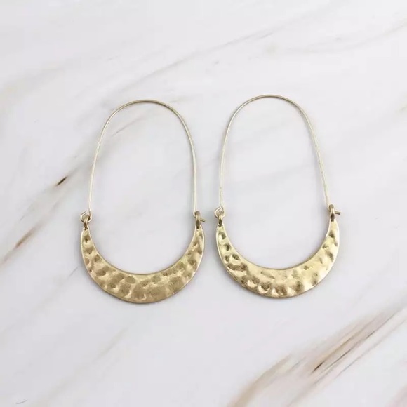 New! Gold Hammered Hoop Earrings - Picture 4 of 12